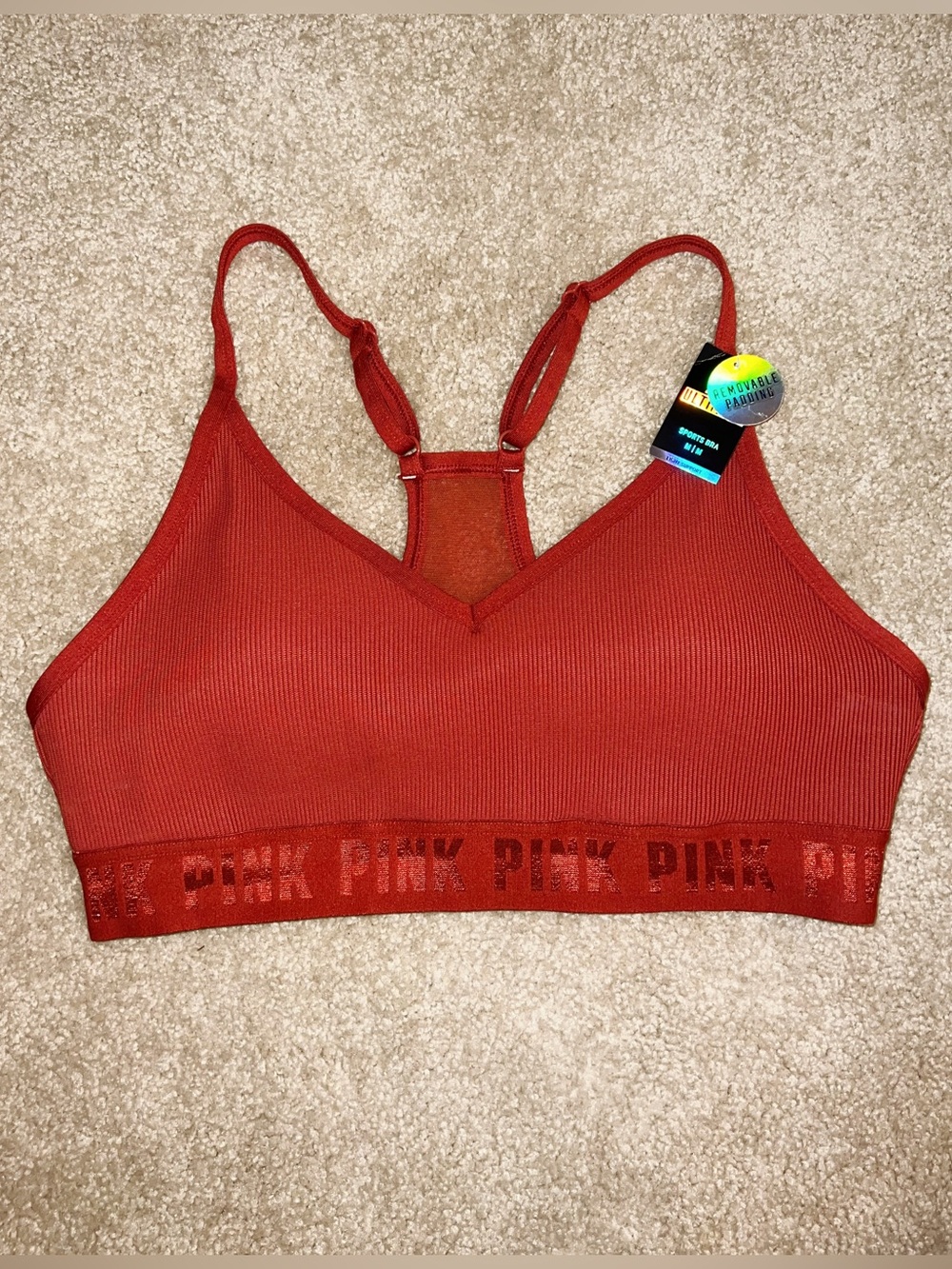 PINK Victoria's Secret Ribbed Ultimate Sports Bra – Rust